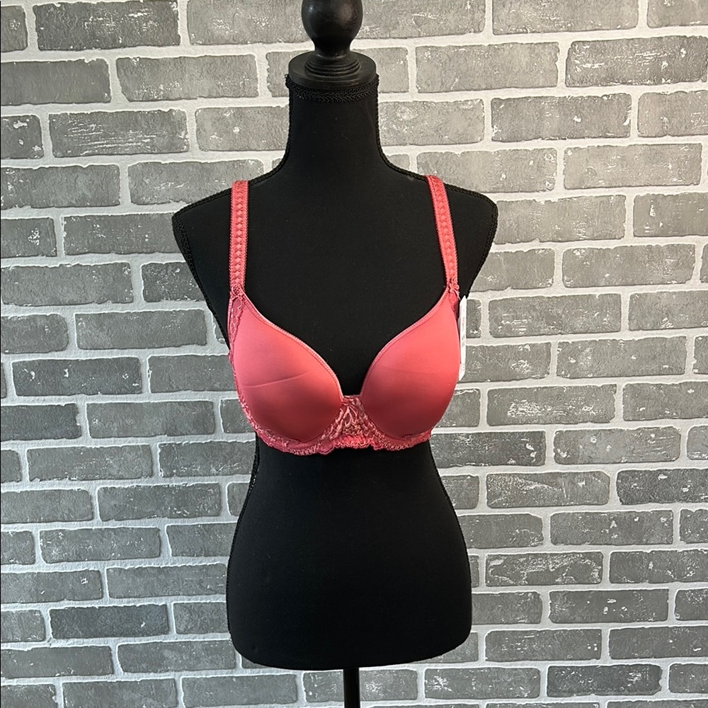 NWT Simone Perele‎ Bretelles Multi Positional Straps Coral Lace Bra 34 E (DD)